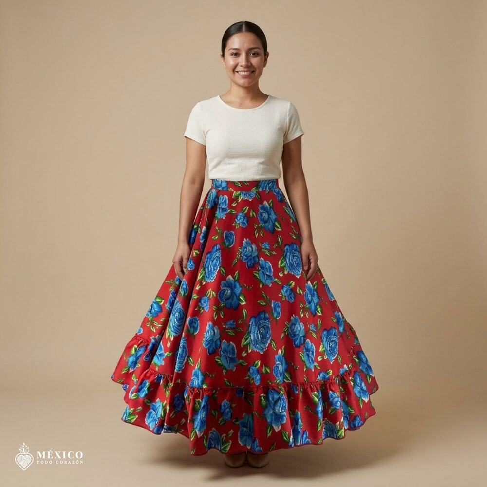 Mexican Floral Skirt – Traditional Folkloric Adjustable Waist Skirt